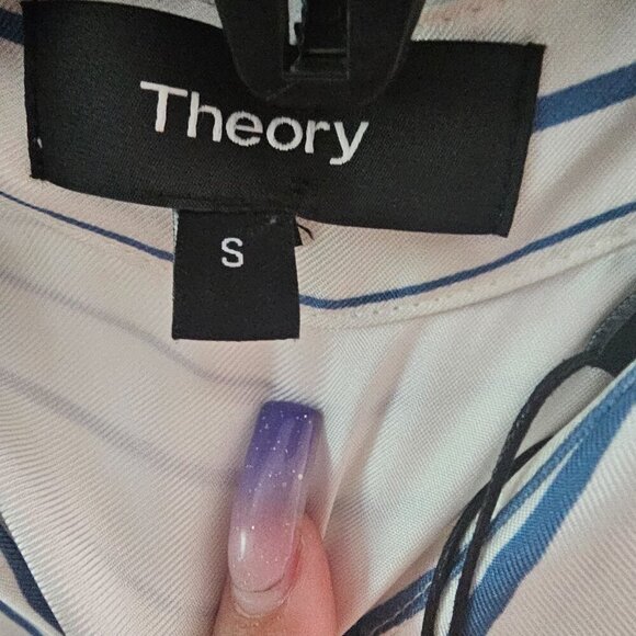 Theory Women's Blue Striped Long Sleeves Belted Silk Shirt Dress Size Small - Picture 10 of 10
